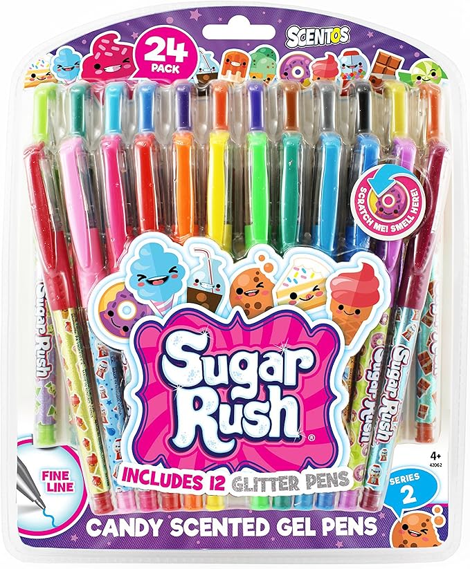 Scentos Scented Gel Pens - 24-Count - Assorted Color Pens for Kids or Adults in Sugar Rush Candy Scents - Cool Writing & Journaling Gift Idea