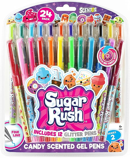 Scentos Scented Gel Pens - 24-Count - Assorted Color Pens for Kids or Adults in Sugar Rush Candy Scents - Cool Writing & Journaling Gift Idea