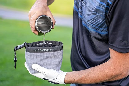 Club Scrub Golf Club and Golf Ball Cleaning Bag, Waterproof Clean Face Technology Liner, Detachable Clip, Machine Washable, Cleans Club Grooves, Dry Exterior (Neoprene or Microfiber Option Available)