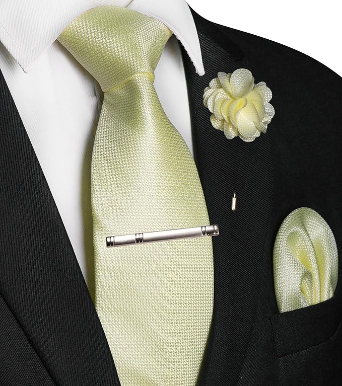 JEMYGINS Mens Tie and Lapel Pin with Pocket Square Tie Clip Sets for Casual and Business 4PCS