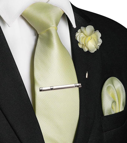 JEMYGINS Mens Tie and Lapel Pin with Pocket Square Tie Clip Sets for Casual and Business 4PCS