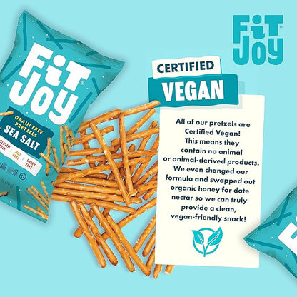FitJoy Sea Salt Pretzels (Pack of 6, 5 Oz) - Dairy, Nut & Gluten Free Snacks - Grain Free Cassava Root & Chickpea Flour Vegan Pretzel Sticks - Classic Snack Pretzels for Moms, Children and More