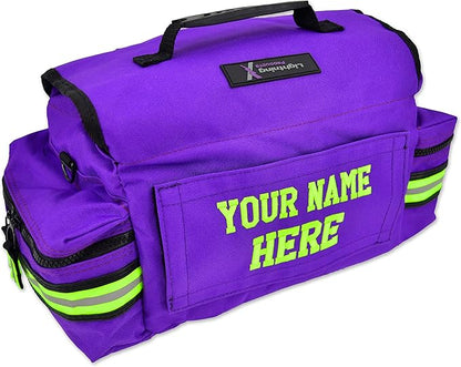 Lightning X Personalized First Responder EMT EMS Trauma Bag w/Stocked First Aid Fill Kit B & Custom Embroidered Name Patch (Purple)
