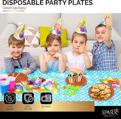 Disposable Paper Plates Orange, 6 3/4 Inches Paper Dessert Plates, Strong and Sturdy Disposable Plates for Party, Dinner, Holiday, Picnic, or Travel Party Plates, Pack of 50