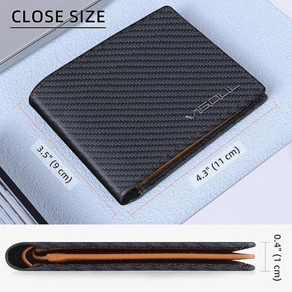 VISOUL Mens Carbon Fiber Leather Bifold Wallet with 2 ID Windows, RFID Blocking Stylish Wallet for Men with 2 Cash Compartments (Black+Yellow)