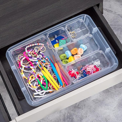 ITYLIFE CITYLIFE 2 PCS Plastic Storage Bins with Removable Tray Portable Craft Storage Box with Snap Clip Stackable Plastic Compartment Organizer Box for Jewelry, Widgets, Bead Organizer, Art Supply
