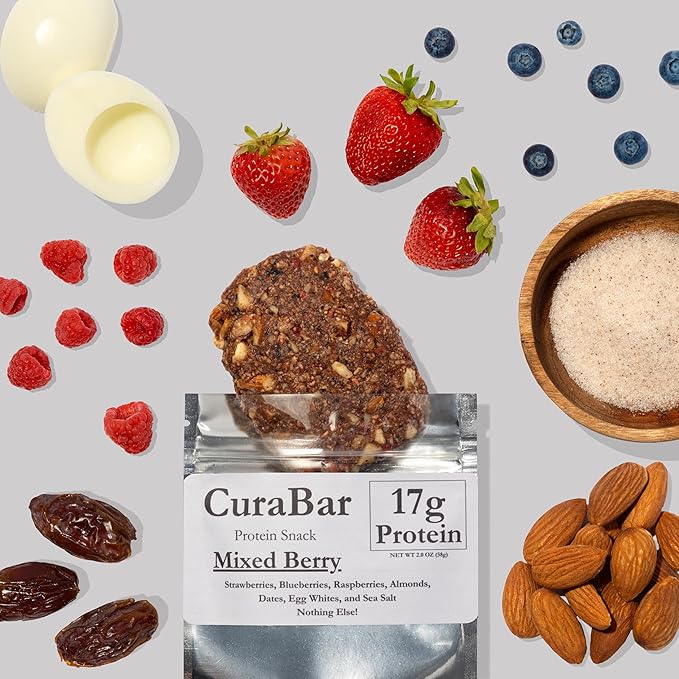CuraBar Protein Bars – Mixed Berry, 17g Protein, Low Carb, Gluten Free, Dairy Free, Healthy Snack, Seed Oil Free, No Artificial Ingredients, 12 Count