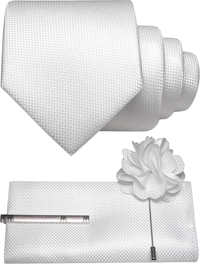 JEMYGINS Mens Tie and Lapel Pin with Pocket Square Tie Clip Sets for Casual and Business 4PCS