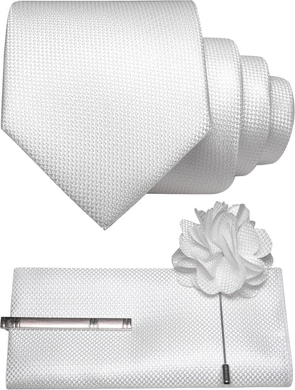 JEMYGINS Mens Tie and Lapel Pin with Pocket Square Tie Clip Sets for Casual and Business 4PCS