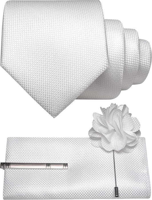 JEMYGINS Mens Tie and Lapel Pin with Pocket Square Tie Clip Sets for Casual and Business 4PCS