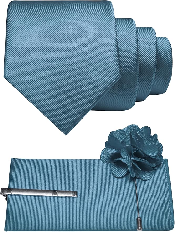 JEMYGINS Formal Necktie Solid Color Tie and Pocket Square with Tie Clip Lapel Pin Sets for Men 4PCS
