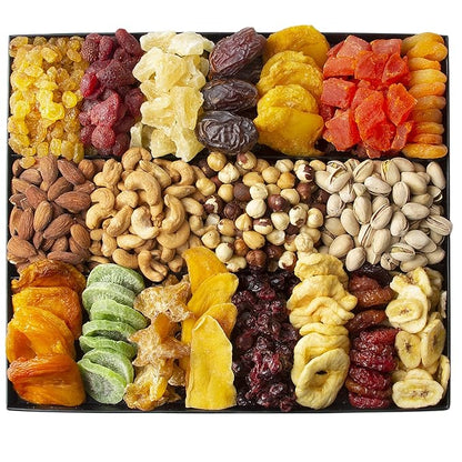 Oh! Nuts Dried Fruit and Nut Gift Basket - XL19 Variety Gourmet Assorted Fruits and Nuts Gift Baskets - Holiday Gift Box - Food Snack Box for Birthday, Corporate - Gift for Men, Women