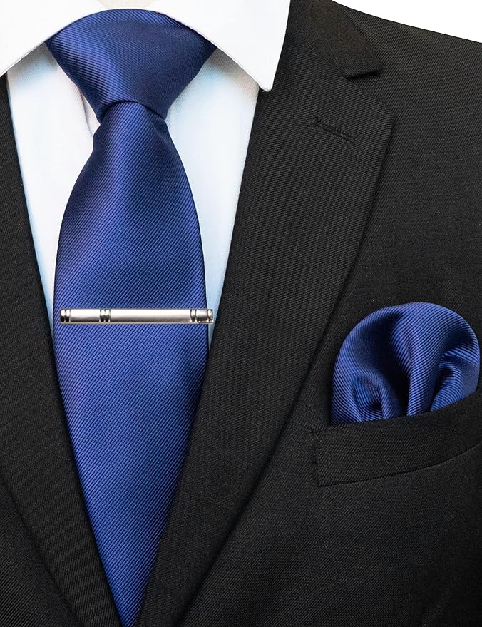 JEMYGINS Solid Color Formal Necktie and Pocket Square Tie Clip Sets for Men