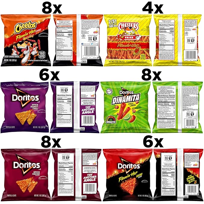 Frito-Lay Fiery Mix Variety Pack, Hot & Spicy Snacks Single Serve Bags, (Pack of 40), Flamin' Hot Cheetos, Doritos, Chester's Hot Fries