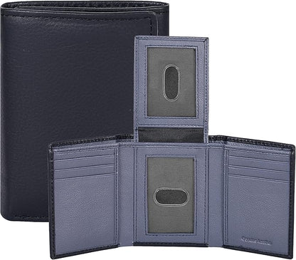 Real Leather Mens Trifold Wallet RFID Blocking Slim Minimalist Front Pocket - Thin & Stylish with ID Window in Gift Box