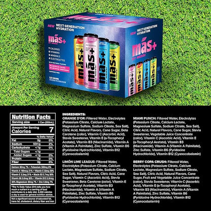 Más+ by Messi 12oz Variety Pack, Sports Drink & Hydration Beverage, Natural Flavors with Vitamins and Electrolytes, No Artificial Sweeteners or Colors, 12-pack