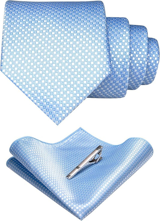 RBOCOTT Mens Woven Tie and Pocket Square with Tie Bar Sets Solid Necktie