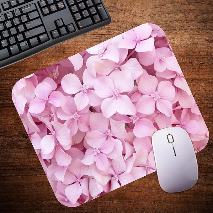 Floral Pattern Flower Mouse Pad Mat Mousepad for Desk Computer Laptop PC Gaming Home or Office Gift for Her Flowers (Pink Hydrangea MP103)