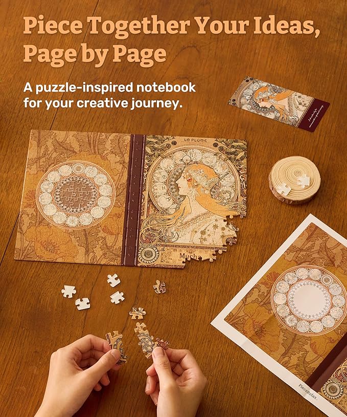 PieceRelax A5 Puzzle Journal for Adults, 300 Piece Plastic Jigsaw Book Cover (Includes Notebook) - Alphonse Mucha - Zodiac, Unique Gift [YA1056]