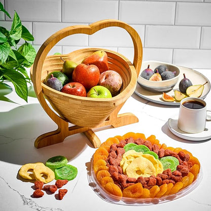 Oh! Nuts Dried Fruit Gift Basket - Gourmet Gift Baskets - Holiday Healthy Assortment Dried Fruits Gift Box - Crafted in the USA - Wooden Heart Shape Gift Tray - (Ruby Heart)