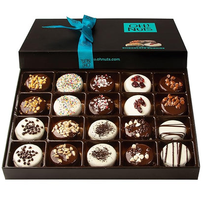 Oh! Nuts Chocolate Covered Cookie Gift Baskets - 20 Variety Gourmet Assortment Sandwich Cookies - Prime Elegant Box Gifts for Birthday, Anniversary, Holiday Season, Mom, Dad
