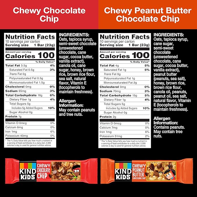 KIND Chewy Granola Bars, Variety Pack, Chocolate Chip and Peanut Butter Chocolate Chip, Gluten Free, 100 Calories, Whole Grains and Oats, 20 Count (Pack of 2)