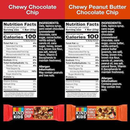 KIND Chewy Granola Bars, Variety Pack, Chocolate Chip and Peanut Butter Chocolate Chip, Gluten Free, 100 Calories, Whole Grains and Oats, 20 Count