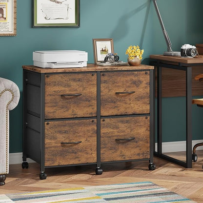 4 Drawer Lateral File Cabinet, Mobile Filing Cabinet for Large Printer, Home Office Functional Small Office Storage Cabinet & Printer Stand, Fits Letter/A4, 30.4''W, Rustic Brown