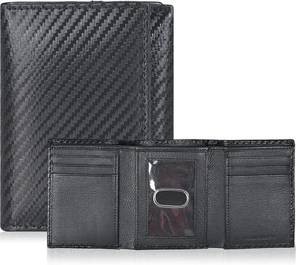 Real Leather Mens Trifold Wallet RFID Blocking Slim Minimalist Front Pocket - Thin & Stylish with ID Window in Gift Box