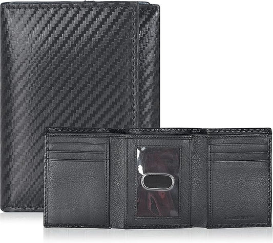 Tri fold Leather Wallet for Men with RFID | Slim Wallets for Men with 1 ID and 6 Credit card slots | Front Pocket Minimalist