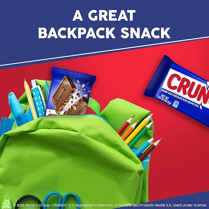 CRUNCH, Bulk 12 Pack, Milk Chocolate and Crisped Rice, Full Size Holiday Candy Bars, Stocking Stuffers, Individually Wrapped, 52.8 oz