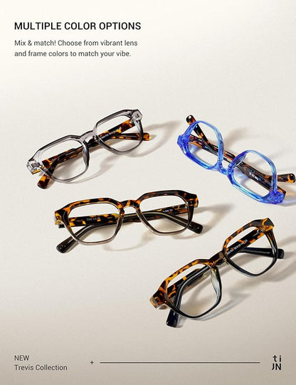 TIJN Blue Light Blocking Glasses for Women Men TR90 Rectangle Frame and Chic Preppy Style Computer Screen Glasses