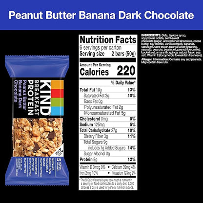 KIND Breakfast Protein Bars, Peanut Butter Banana Dark Chocolate, Healthy Snacks, Gluten Free, 8g Protein, 30 Count