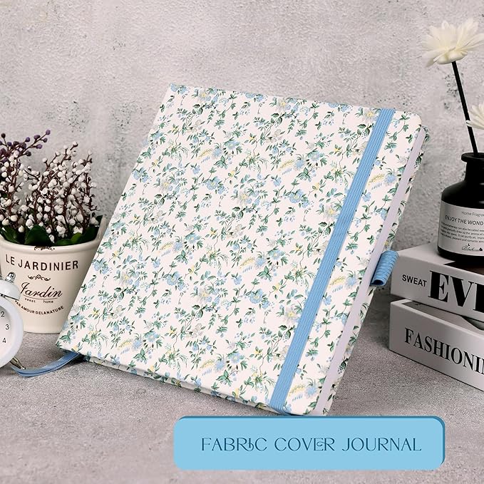 TIEFOSSI Dotted Journal Notebook, Dot Grid Notebook for Women Men, Fabric Flower Journal, 160 GSM Thick Paper, 160 Numbered Pages, 8 x 8 Square Diary