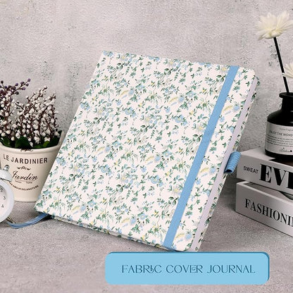 TIEFOSSI Dotted Journal Notebook, Dot Grid Notebook for Women Men, Fabric Flower Journal, 160 GSM Thick Paper, 160 Numbered Pages, 8 x 8 Square Diary