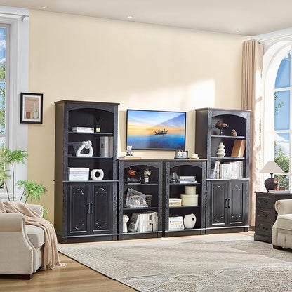 Black 5 Tier Book Shelf and Bookshelf with Storage Cabinet Doors, 72 Inch Tall Bookcase, Wooden Cube Storage Organizer, Kids Bookshelf, Display Cabinet for Bedroom Furniture, Living Room, Pantry