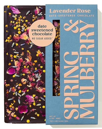 Spring & Mulberry Dark Chocolate Bars – Healthy Chocolate, Date-Sweetened - Lavender Rose 12 Pack