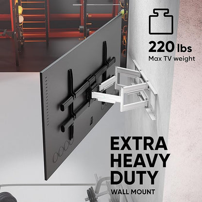 ONKRON Full Motion TV Wall Mount for 42-120 Inch Screen up to 220 lbs, Large Heavy Duty TV Mount Extending, VESA 200x100-1000x600, Tilt and Swivel Television Mount Bracket, Black-White