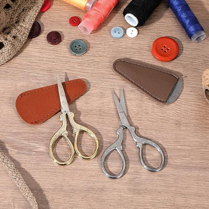 2 Pcs Embroidery Scissors 3.6 Inch, Small Sewing Scissors with PU Cover Stainless Steel Scissor Dressmaker Shears for DIY Craft Sewing Fabric Paper