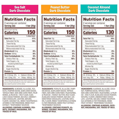 Munk Pack Peanut Butter Dark Chocolate Nut & Seed Snack Bars Stocking Stuffers | 5g Protein, 1g Sugar - Gluten-Free, Low Sugar, Plant-Based - Coconut Almond, Variety Pack, Sea Salt Snacks | 6 Count