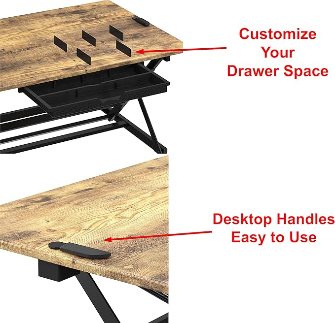 SHW 32" Over Desk Height Adjustable Standing Desk with Drawer, Rustic Brown