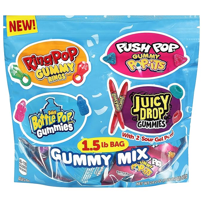 Bazooka Brands Christmas Gummy Candy Variety Pack, 52 Ct Chewy Gummy Candy Individually Wrapped in Fruity Flavors For Birthday Party Favors, Stocking Stuffers, Candy Bowls, Kids Gift