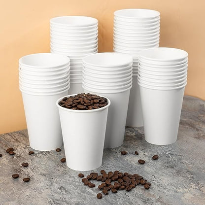 12 oz Disposable Paper Coffee Cups [1000 Pack], White Hot Paper Cups, Thickened Design for Bistros, Parties, and Events