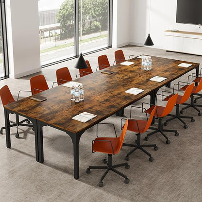 6.56 FT Conference Table, Super Sturdy Large Rectangle Meeting Seminar Table for 8 Person, Long Business Tables (Brown, 1PC)