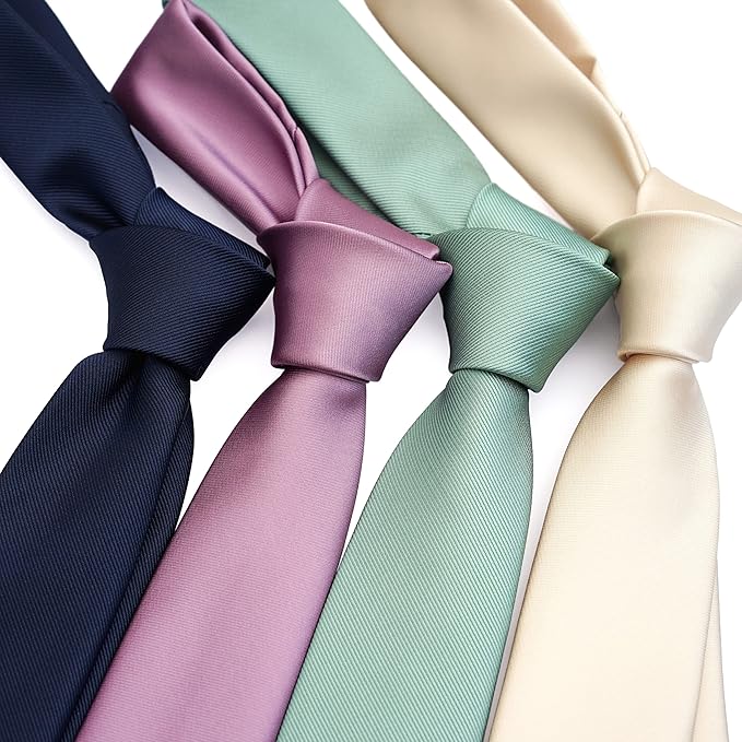 Skinny Solid Ties for Men, 2.5 inch Slim Plain Neckties 4-Pack