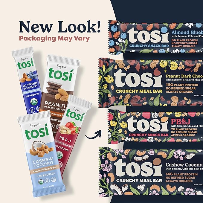 Tosi Nut Bars, Almond Blueberry, Healthy Snacks for Adults & Kids, Plant Based Crunchy Bars (5G Protein), Organic Keto Snacks, Vegan, Gluten & Soy Free, Low Sugar, Omega 3s, 1oz, 12-Pack