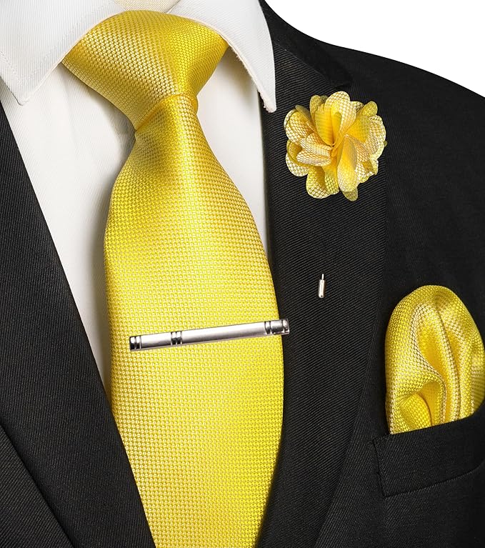 JEMYGINS Mens Tie and Lapel Pin with Pocket Square Tie Clip Sets for Casual and Business 4PCS