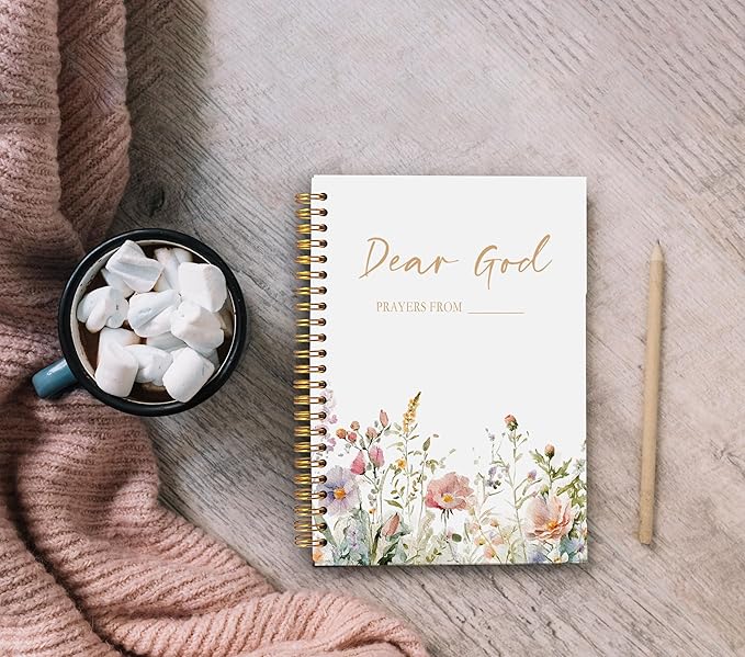 Floral Christian Notebook Journal - Dear God Prayer Journal,Christian Gifts for Women, Bible Journal Notebooks for Note Taking, Bible Journaling Notebook, Spiral Notebook 5.5x8.3