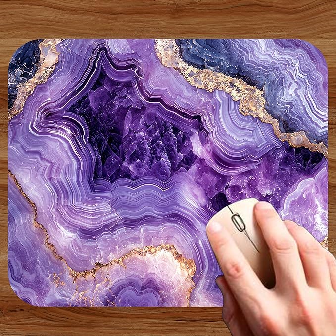 Purple Marble Agate Mouse Pad Mat Mousepad for Desk Computer Laptop PC Gaming Home or Office Gift Marbled Abstract (Amethyst MP 47)