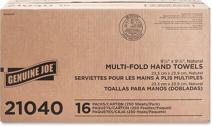 Genuine Joe GJO21040 Multifold Natural Towels (16 Packs, 250 per pack)
